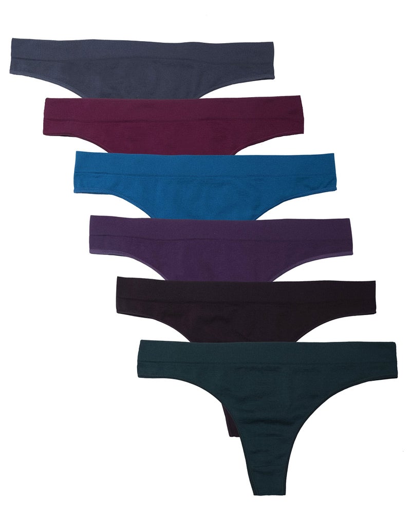 Kalon 6 Pack Women's Nylon Spandex Thong Underwear (Medium, Dark Vintage) - Image 1